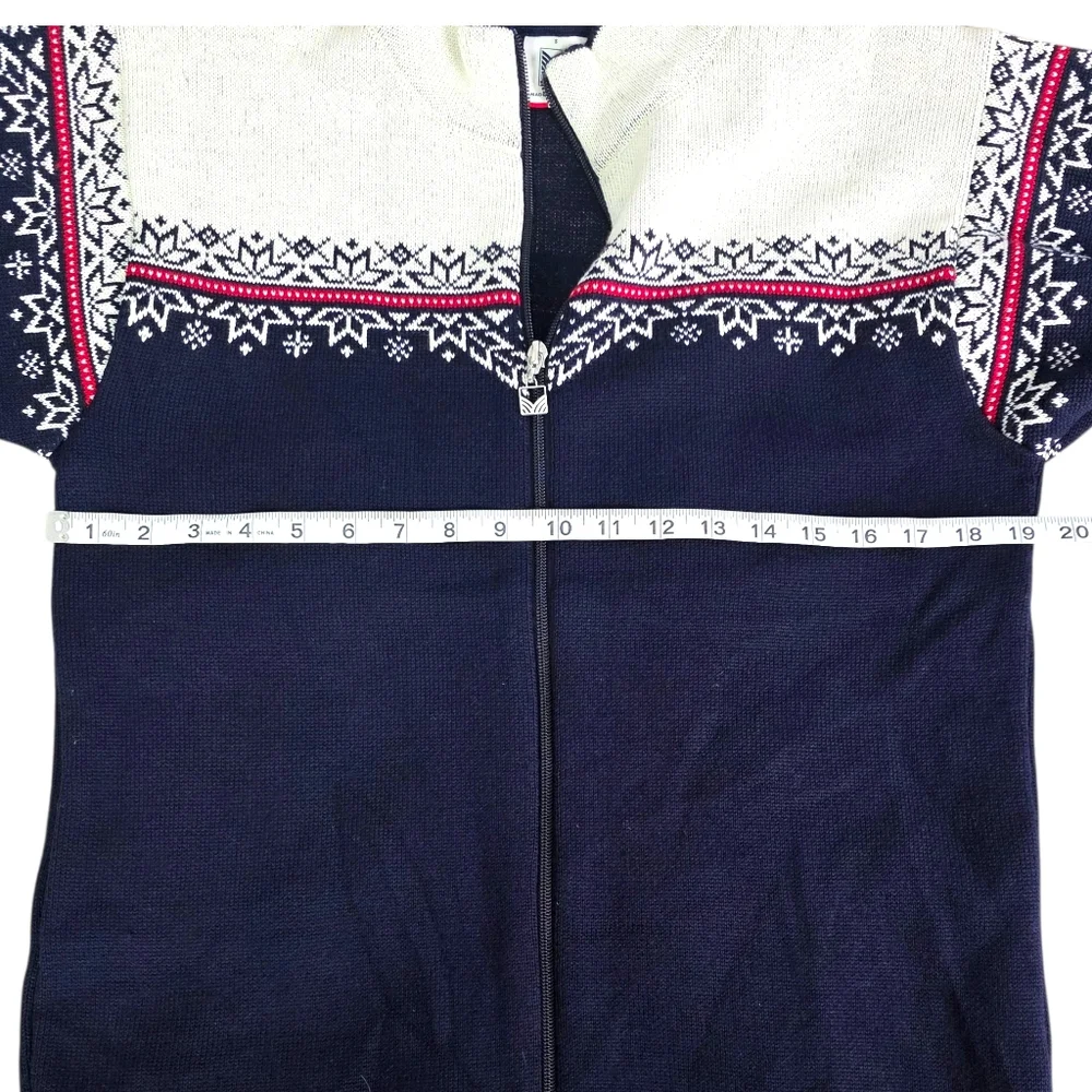 Dale Of Norway Vintage Navy and White High Quality Merino Wool Zip-Up Sweater S - Picture 10 of 12